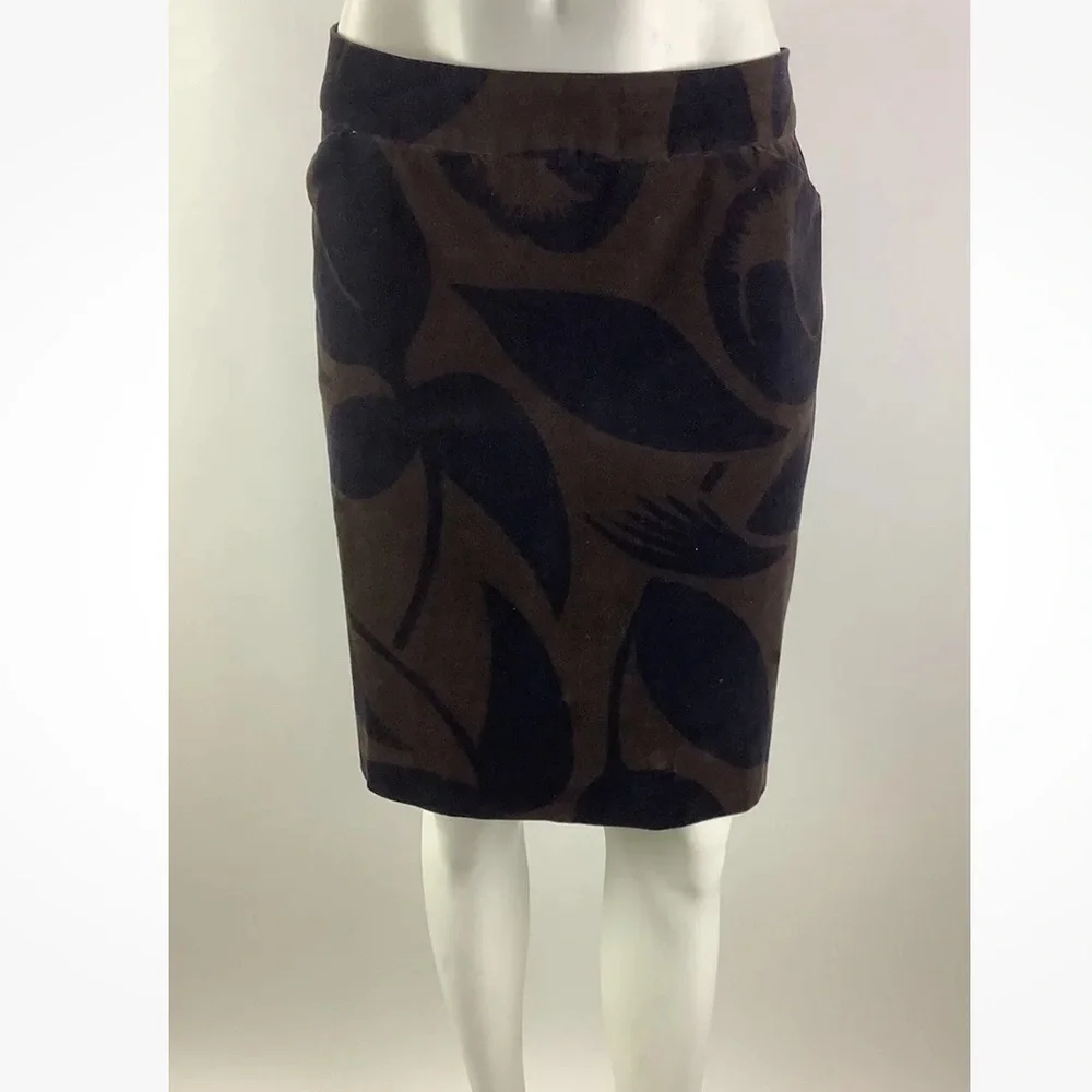 Boden Sz 12 Long Velour Floral Print A-Line Skirt Brown Cotton Elastane